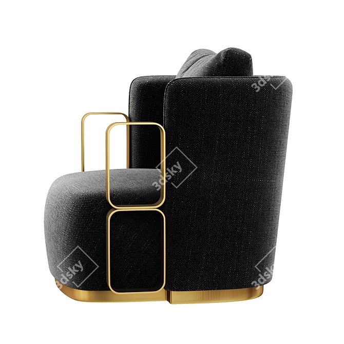 Boho Fabric Armchair with Brass Base 3D model image 4