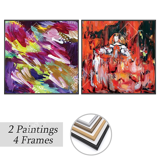 Modern Art Set with Frames 3D model image 1
