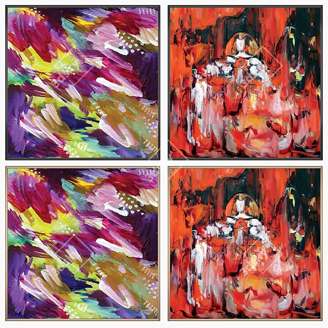 Modern Art Set with Frames 3D model image 2