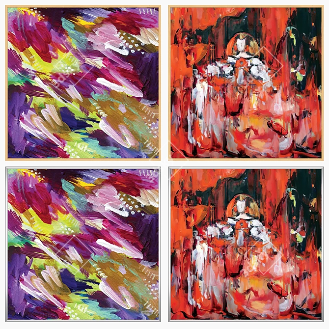 Modern Art Set with Frames 3D model image 3