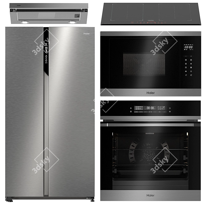 Haier White Built-In Kitchen Set 3D model image 1