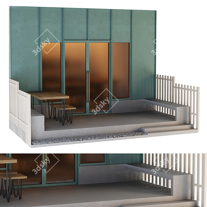 Matte Green Aluminum Panel Doors 3D model image 1