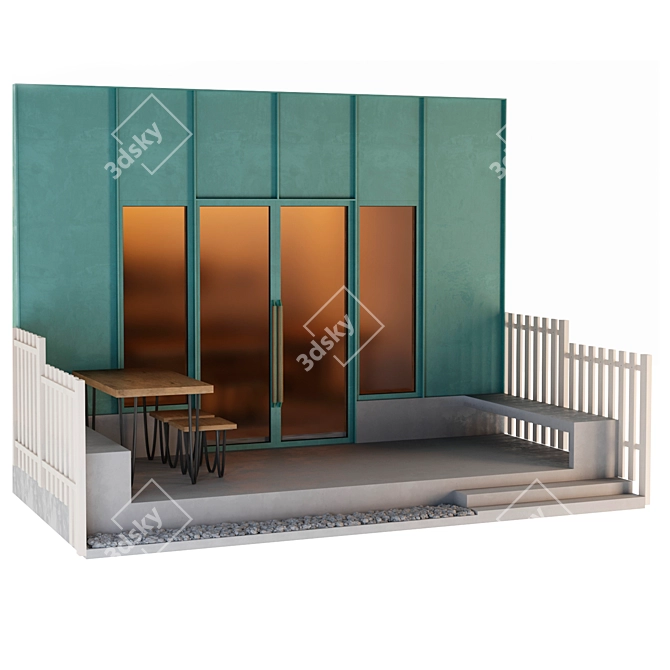 Matte Green Aluminum Panel Doors 3D model image 5
