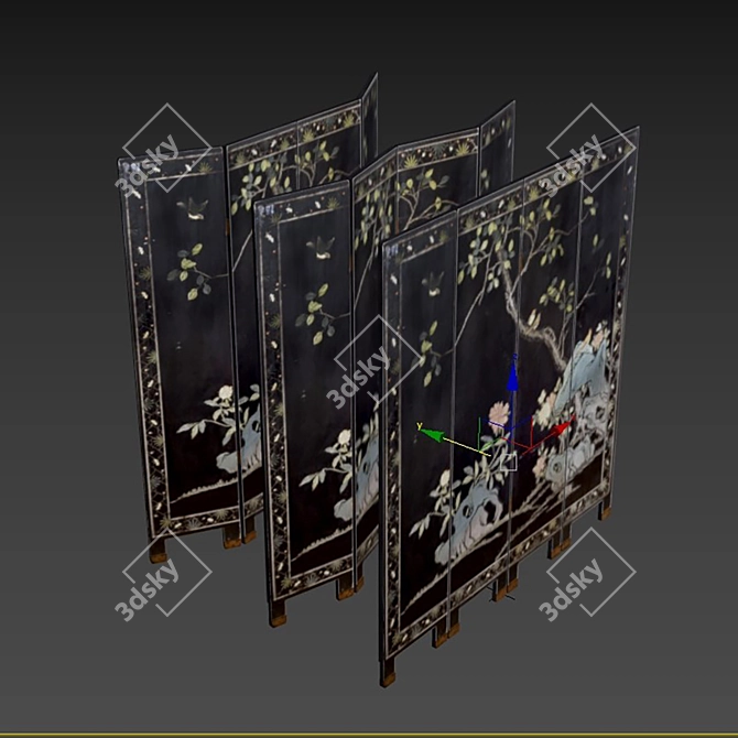 Sleek Black Lacquer Room Divider 3D model image 6