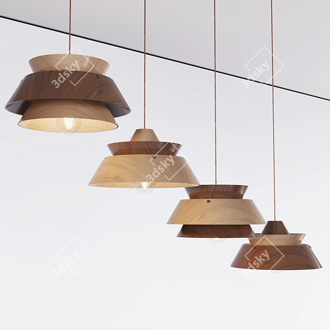  Geometric Wood Pendant Lamps 3D model image 4