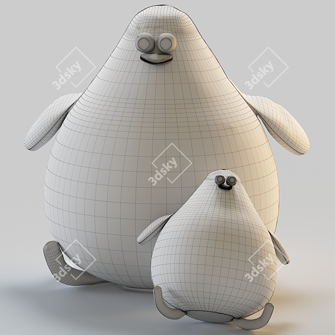 Plush Penguin Pillow Toy Set 3D model image 3