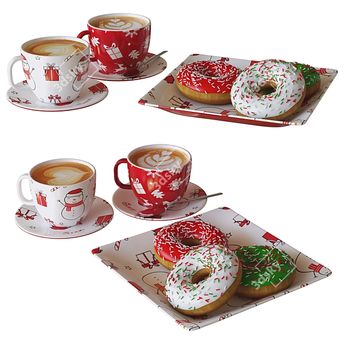 Festive Christmas Donuts Set 3D model image 1