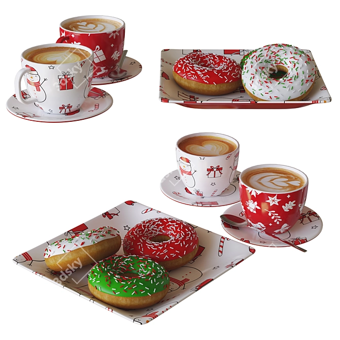 Festive Christmas Donuts Set 3D model image 2