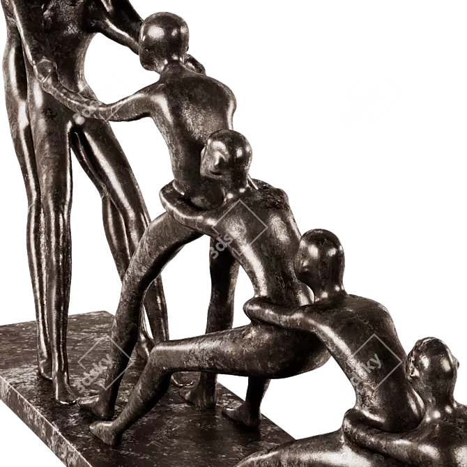 Bronze Sculpture Tug of War 3D model image 2