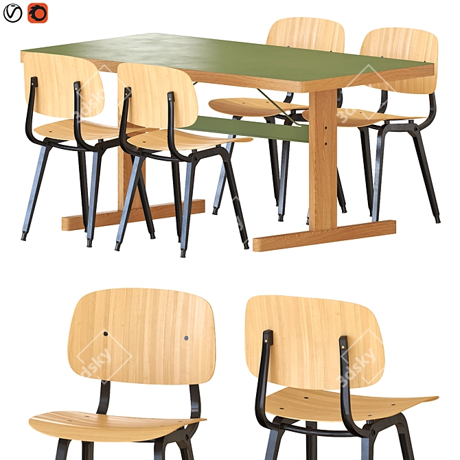Modern Dining Set: Passerelle Table & Revolt Chair 3D model image 1