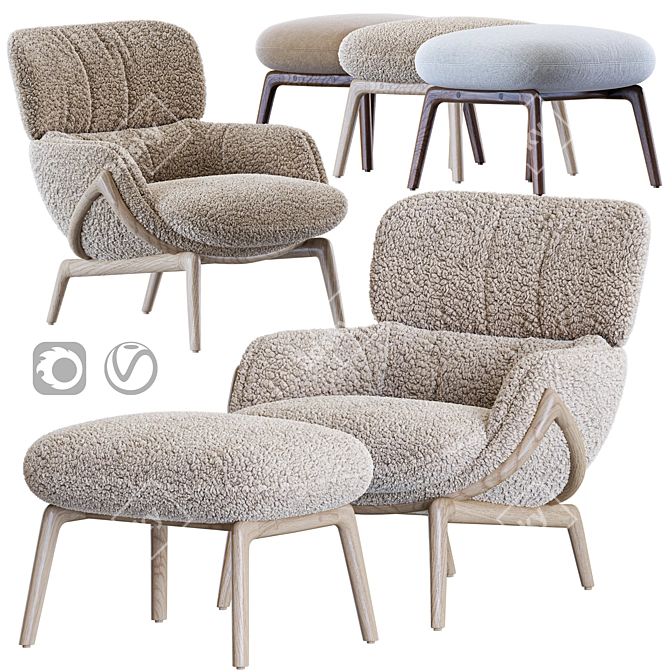 Elysia Armchair & Nino Ottoman 3D model image 1