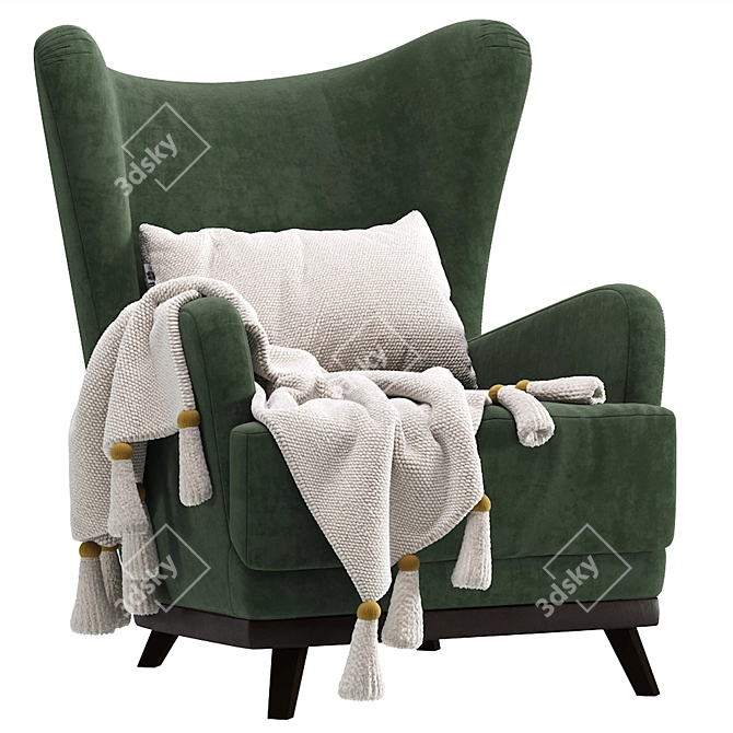 Luxury Oxford Velvet Armchair Yellow 3D model image 3