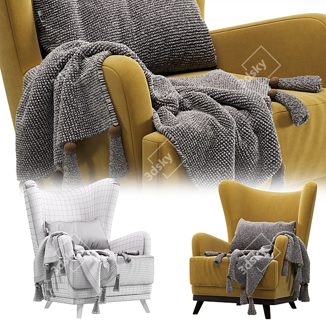 Luxury Oxford Velvet Armchair Yellow 3D model image 7