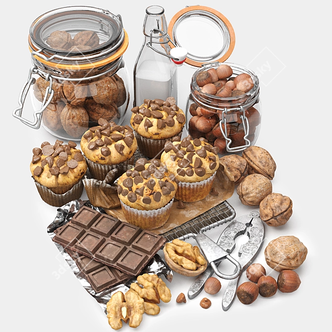 Decadent Chocolate Muffins & Nuts 3D model image 2