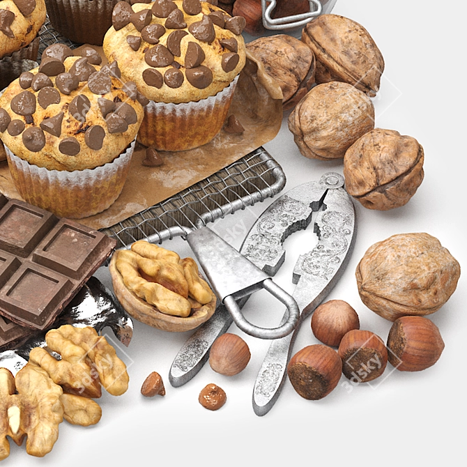 Decadent Chocolate Muffins & Nuts 3D model image 5