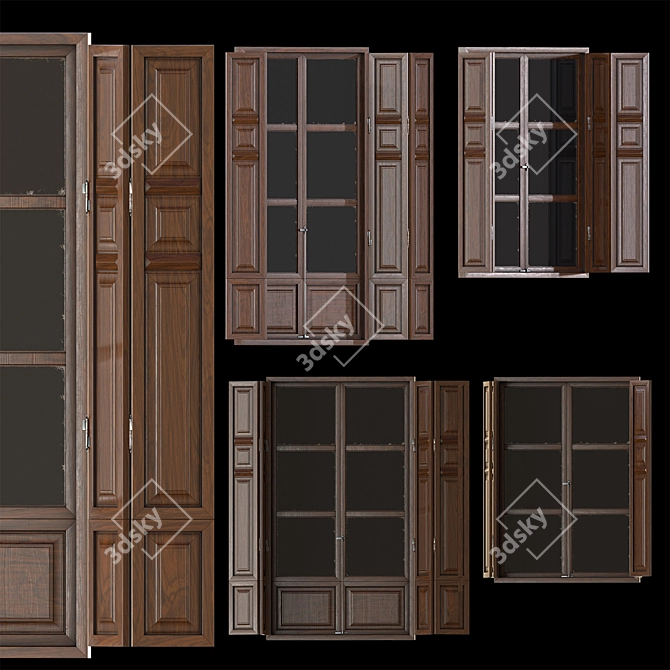 French Wooden Windows Set 02 3D model image 1