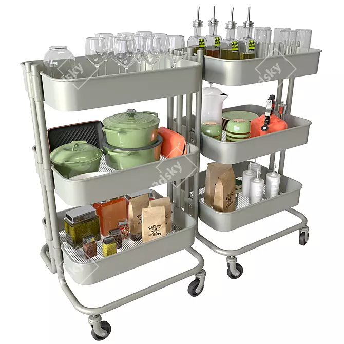 Sleek Design Kitchen Utility Cart 3D model image 2