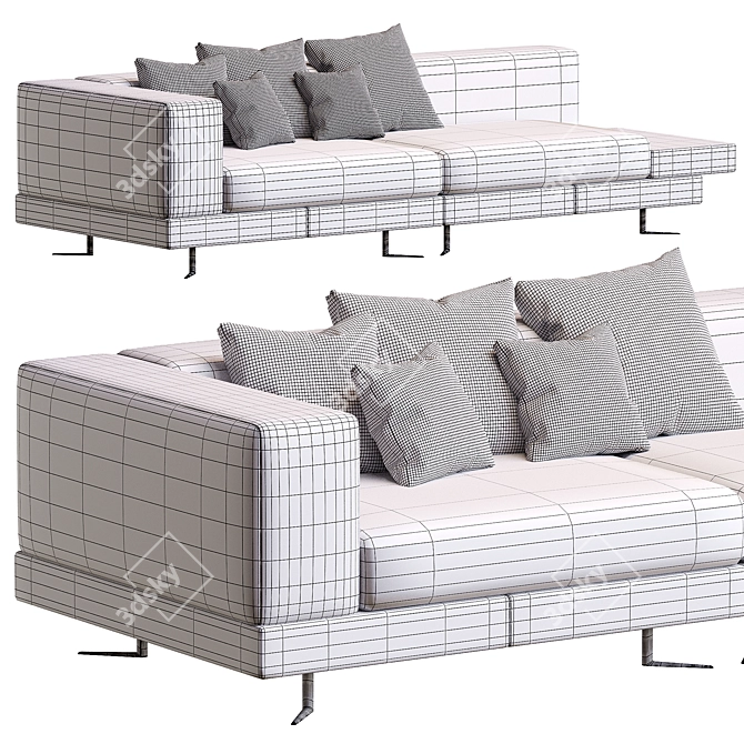 Elegant White Saddle-Hide Ottoman 3D model image 5