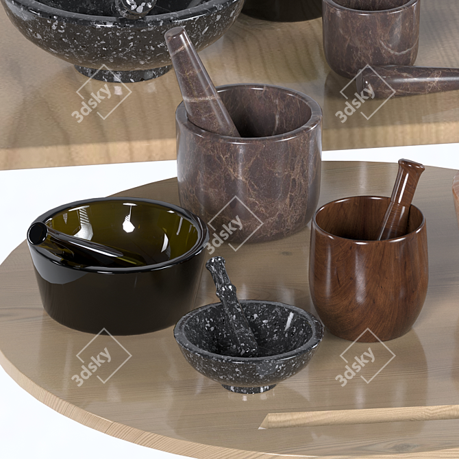 Stone Mortar & Pestle Set 3D model image 3