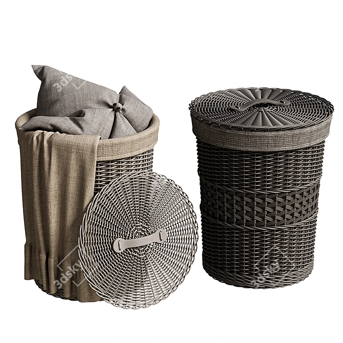 Braided Basket Set with Pillow 3D model image 1