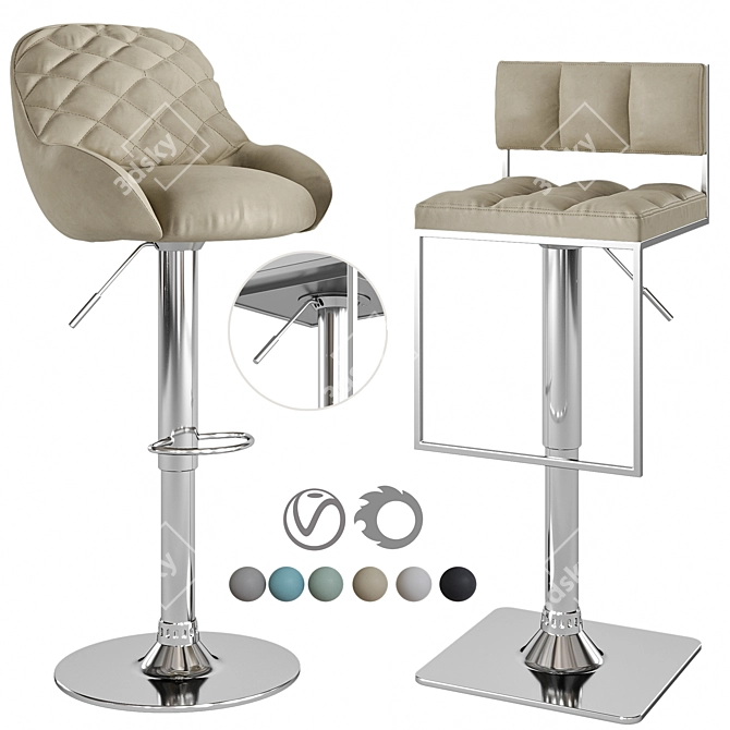 Modern Kitchen Barstool Set 3D model image 1