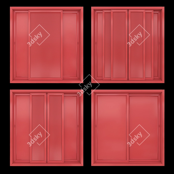 Wooden Sliding Windows Set 01 3D model image 7