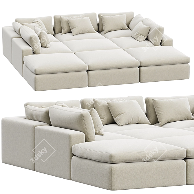 Navy Dream Sectional Sofa Set 3D model image 1