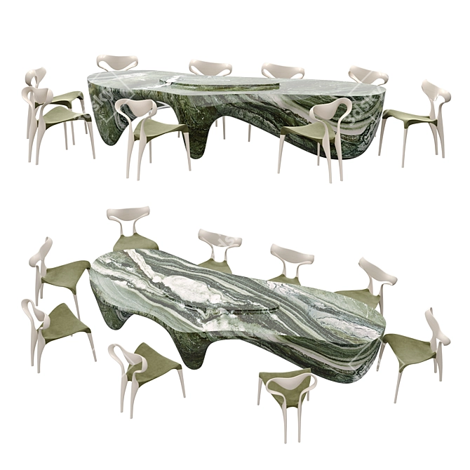 Green Connemara Marble Dining Table 3D model image 1