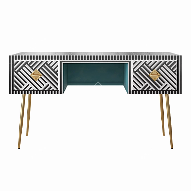 Ivory & Brass Writing Desk 3D model image 3