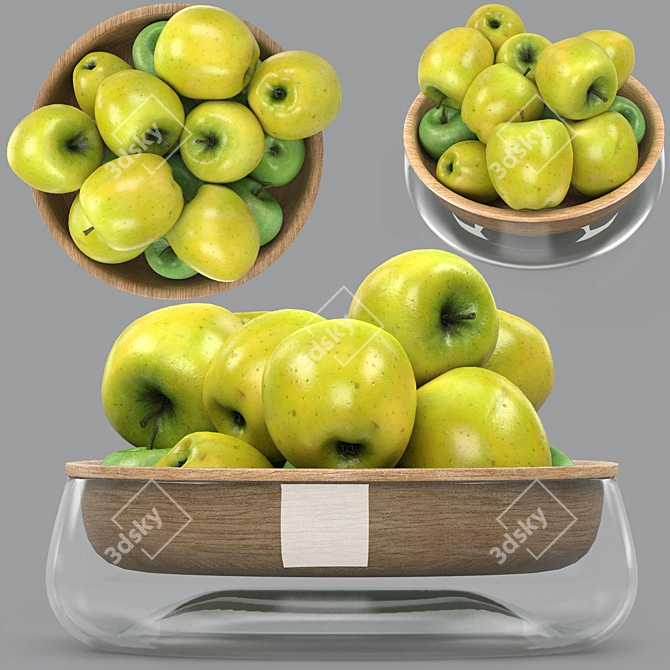 Fresh Green Apples Bowl Display 3D model image 1
