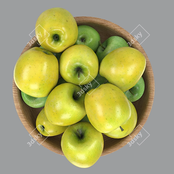 Fresh Green Apples Bowl Display 3D model image 2