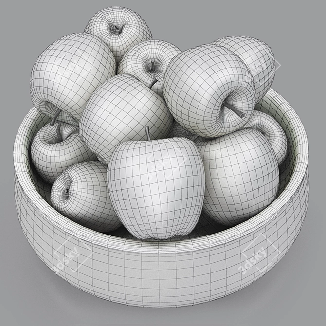Fresh Green Apples Bowl Display 3D model image 6