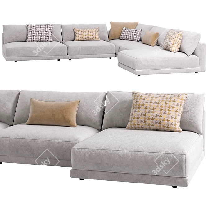 Contemporary Corner Couch Sofa Set 3D model image 2