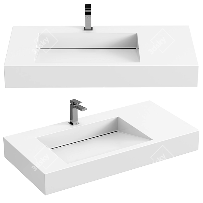 Rectangular Stone Resin Wall Sink 3D model image 1