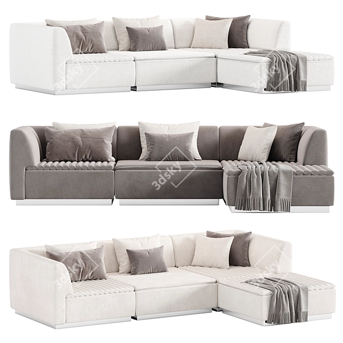 Elegant Ivory Chenille 4-Piece Sofa 3D model image 2