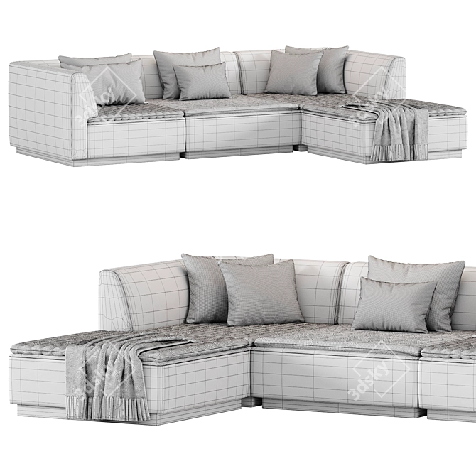 Elegant Ivory Chenille 4-Piece Sofa 3D model image 3