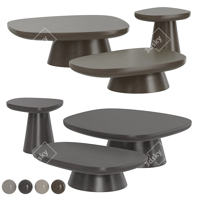 Rustic Stone Coffee Table Set 3D model image 1