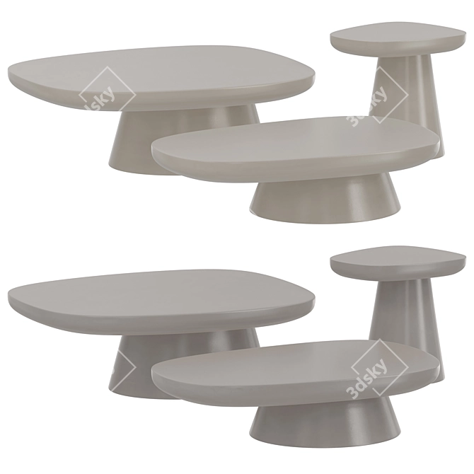 Rustic Stone Coffee Table Set 3D model image 2