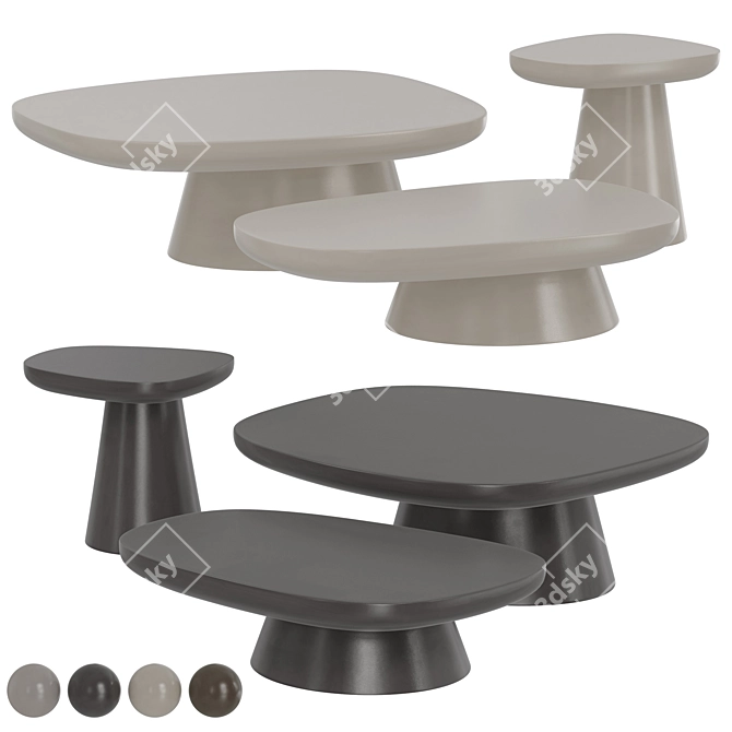 Rustic Stone Coffee Table Set 3D model image 4