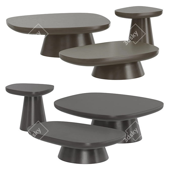 Rustic Stone Coffee Table Set 3D model image 5