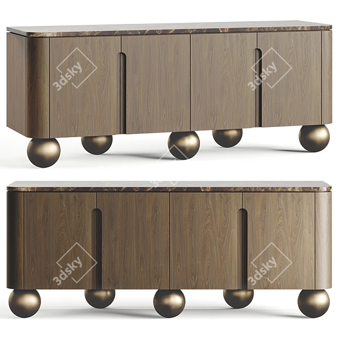 Luxury Wood Sideboard, Dual Material 3D model image 1