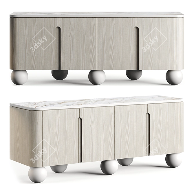Luxury Wood Sideboard, Dual Material 3D model image 4
