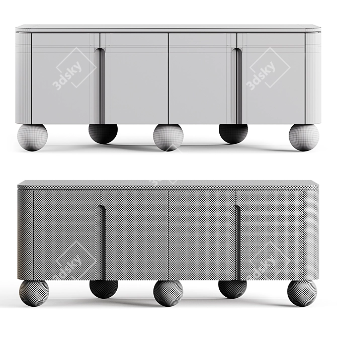 Luxury Wood Sideboard, Dual Material 3D model image 6