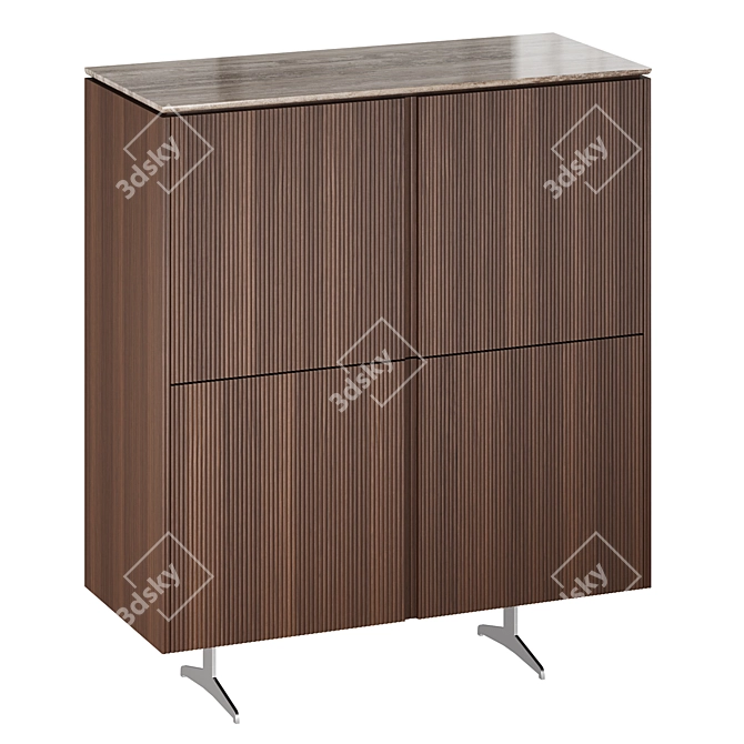 Elegant Walnut and Travertine Bar Cabinet 3D model image 1