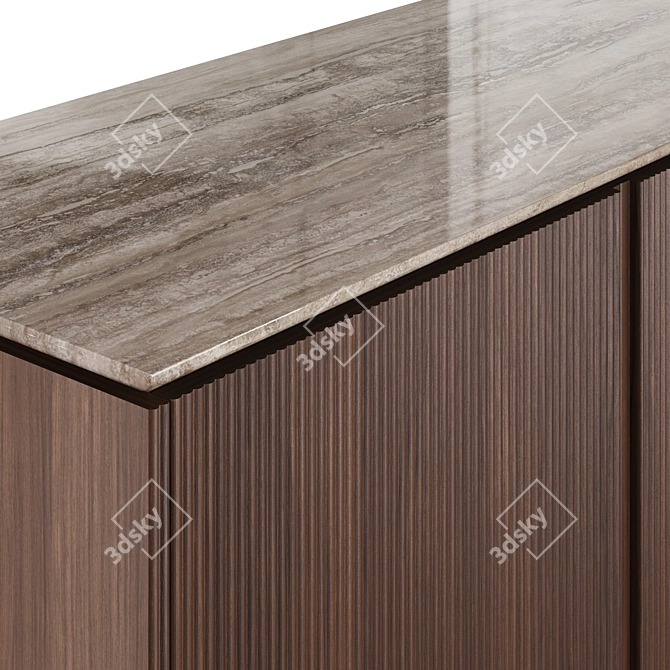 Elegant Walnut and Travertine Bar Cabinet 3D model image 2