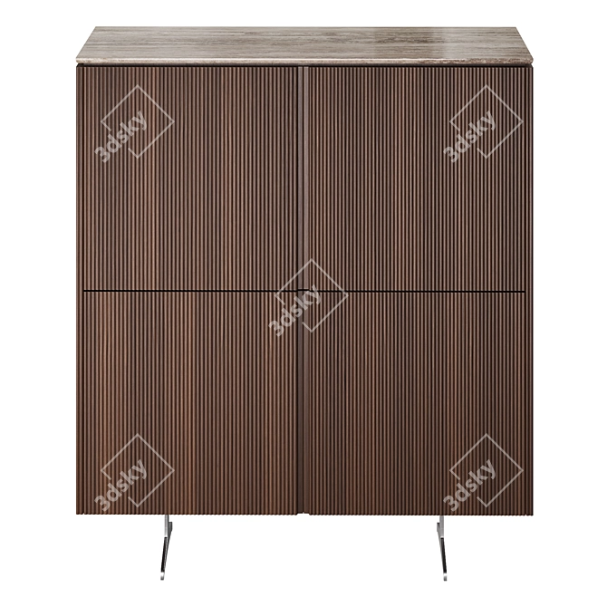 Elegant Walnut and Travertine Bar Cabinet 3D model image 3