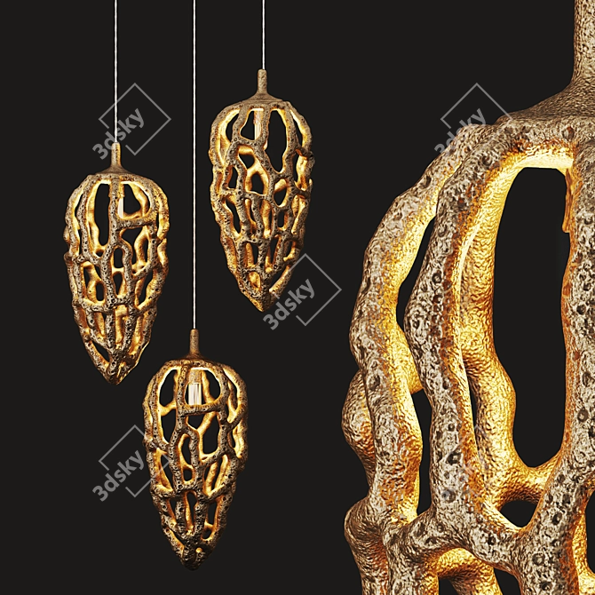 Bespoke Teak Pendant Light 3D model image 1