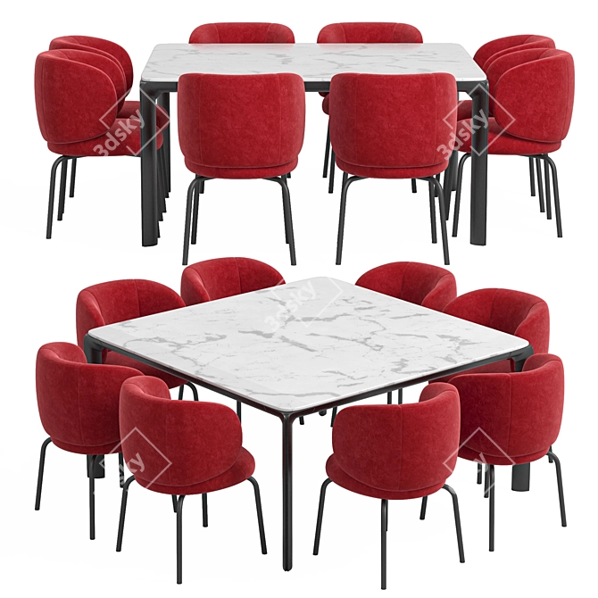 Modern Dining Set with Homey Wooden Table 3D model image 2