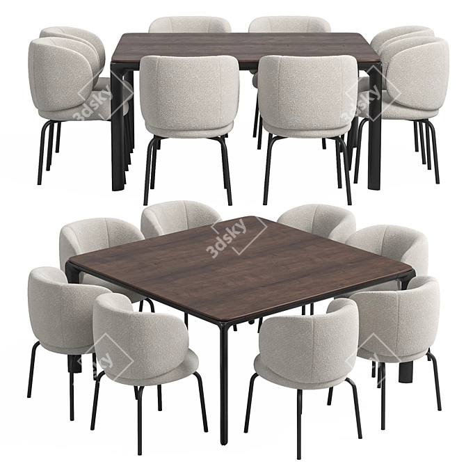 Modern Dining Set with Homey Wooden Table 3D model image 3