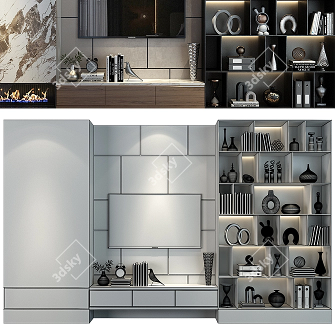  Modern TV Shelf Decor Design 3D model image 2